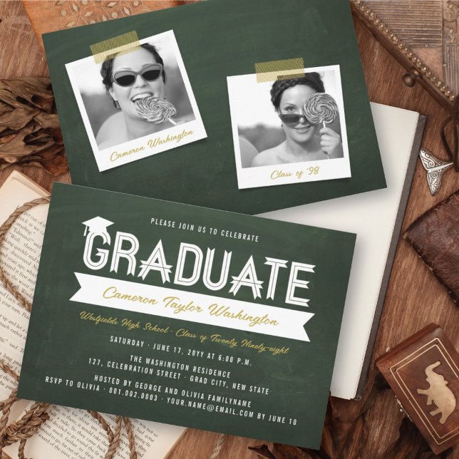 Invitation Fête de fin d'études simple avec ruban et tableau  (Créateur téléchargé)