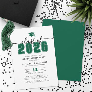 Invitation Fête de fin d'études Simple Green