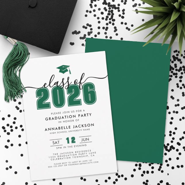 Invitation Fête de fin d'études Simple Green (Simple Modern Green Graduation Party Invitation)