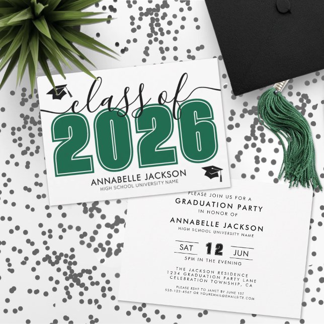 Invitation Fête de fin d'études Simple Green (Simple Green Graduation Party Invitation)