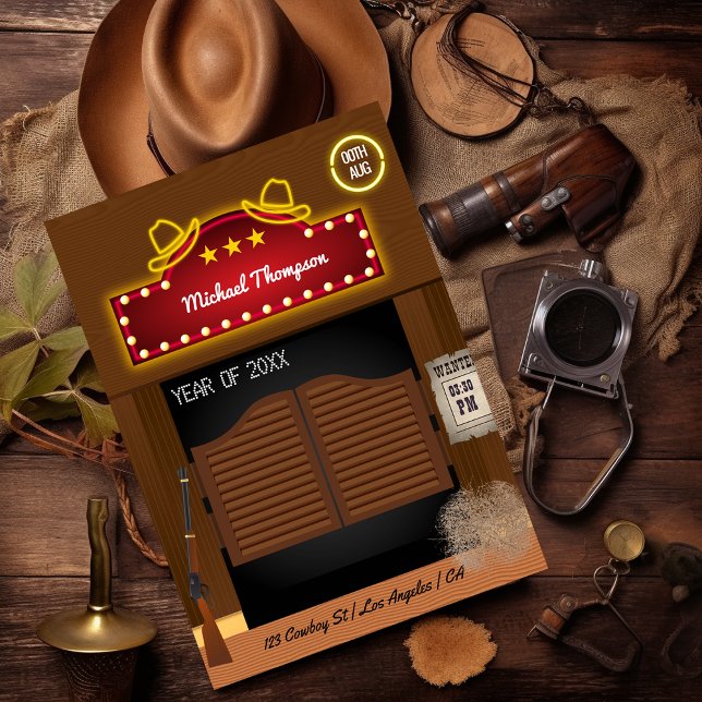 Invitation Fête de fin d'études sur le thème du cow-boy sauva (Créateur téléchargé)