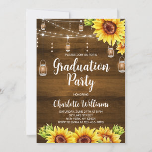 Invitation Fête de fin d'études Tournesol Bois Rustique