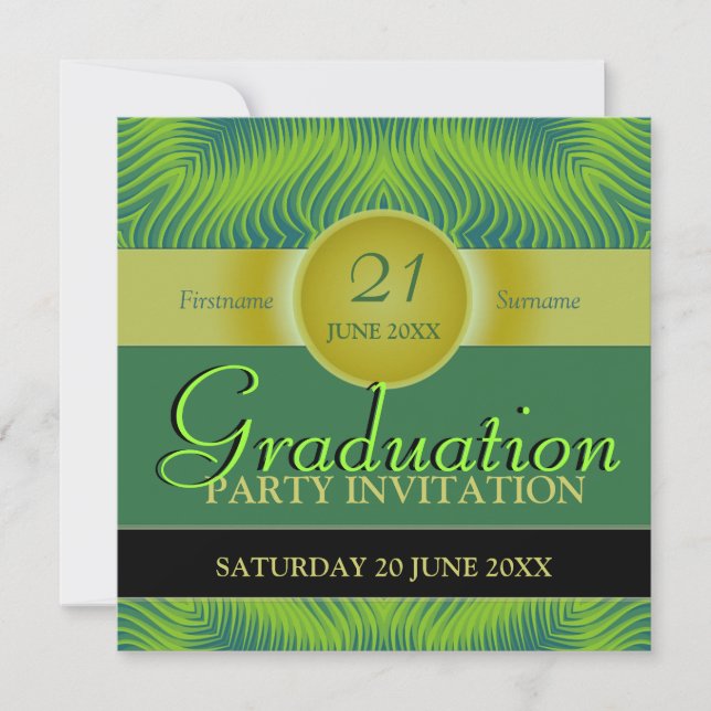 Invitation Fête de fin d'études Vagues Vertes de Prospérité (Devant)