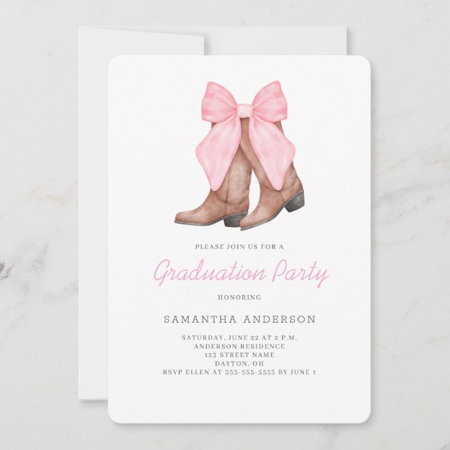 Invitation Fête de fin d'études Western Rose  (Devant)