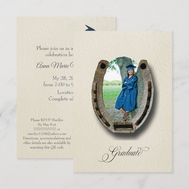 Invitation Fête de fin d'études Western rustique  (Devant / Derrière)