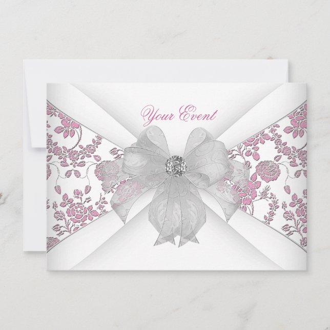 Invitation Fête de Fleur de Damas Blanc Rose Bijou Arc (Devant)