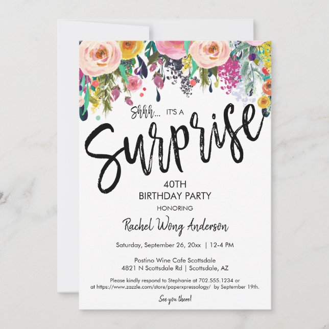 Invitation Fête de Fleurs Bohème pour Surprise d'Anniversaire (Devant)