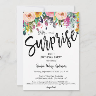 Invitation Fête de Fleurs Bohème pour Surprise d'Anniversaire
