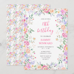 Invitation Fête de fleurs sauvages pour 18 ans avec des fleur