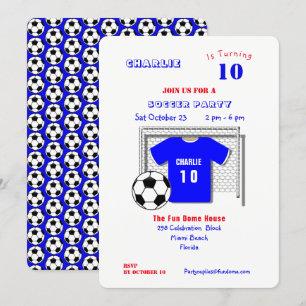 Invitation Fête de Football bleu maillot de football Personna