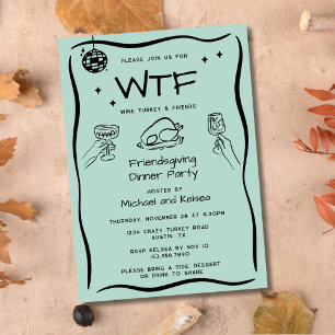 Invitation Fête de Friendsgiving drôle dessinée à la main WTF