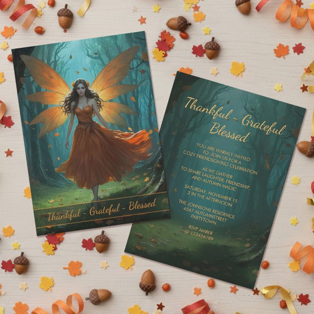 Invitation Fête de Friendsgiving Enchantée d'Automne Fée (Créateur téléchargé)