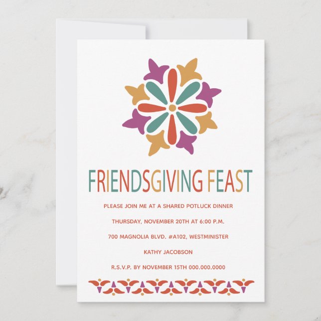 Invitation Fête de Friendsgiving Moderne Colorée (Devant)
