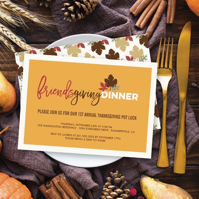 Invitation Fête de Friendsgiving Pot Luck de Thanksgiving (Créateur téléchargé)