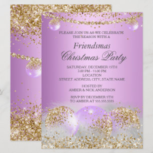 Invitation Fête de Friendsmas Noël Bauble Or Violet