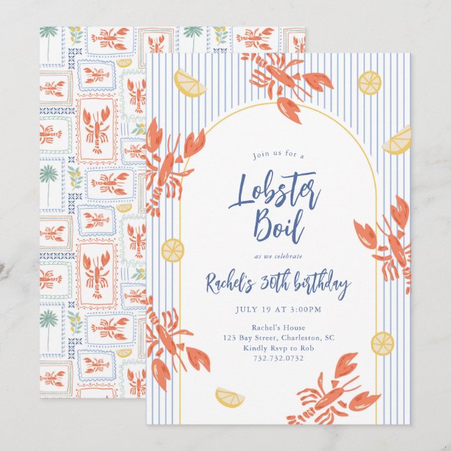 Invitation Fête de fruits de mer Bouillabaisse de homard Rayu (Devant / Derrière)