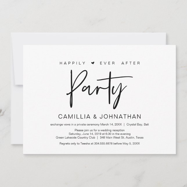 Invitation Fête de fuite amoureuse heureux pour toujours, Déc (Devant)