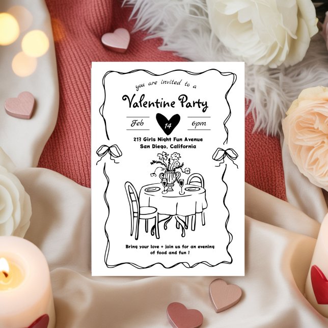 Invitation Fête de Galentine, doodle de fête de la Saint-Vale (Créateur téléchargé)