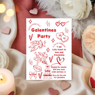Invitation fête de galentine, galentine doodle Saint-Valentin