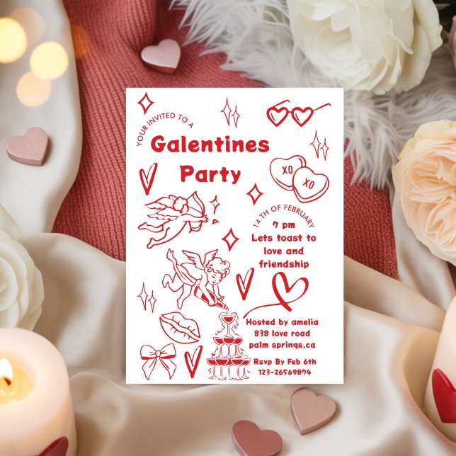 Invitation fête de galentine, galentine doodle Saint-Valentin (Créateur téléchargé)