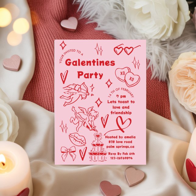Invitation fête de galentine, galentine doodle Saint-Valentin (Créateur téléchargé)