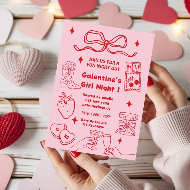 Invitation Fête de Galentine, Nuit de la Saint-Valentin Ceris (Créateur téléchargé)