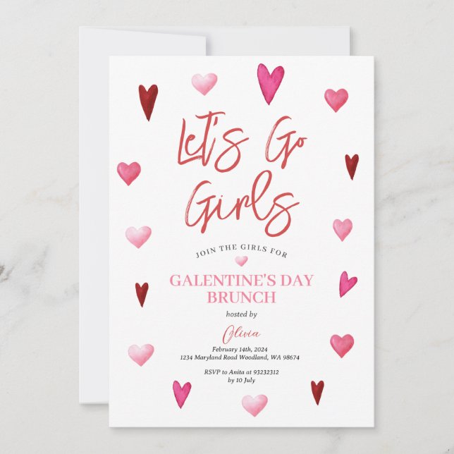 Invitation Fête de Galentine Party Brunch Dîner Saint-Valenti (Devant)