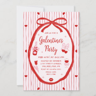 Invitation Fête de Galentine rose rouge Coquette dessinée à l