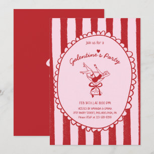 Invitation Fête de Galentine rose rouge dessinée à la main