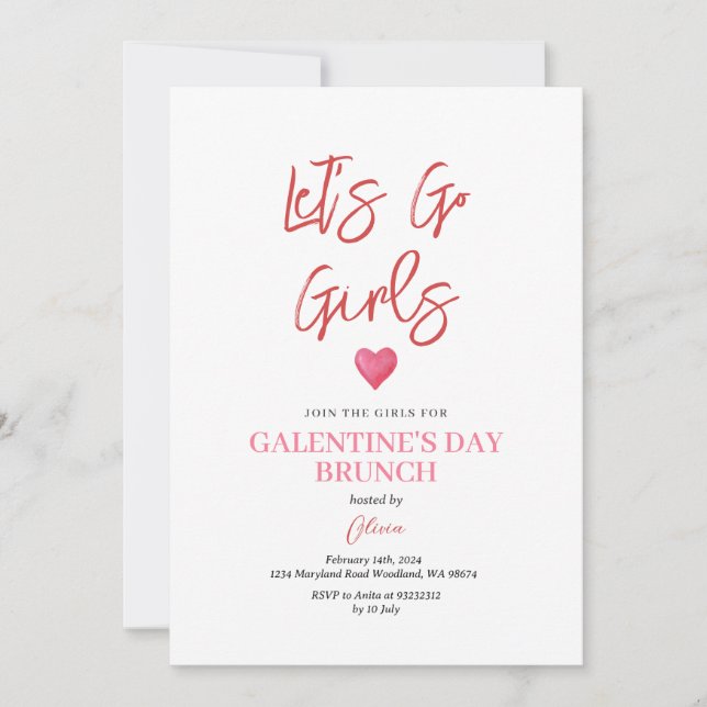 Invitation Fête de Galentine rose Saint-Valentin brunch dîner (Devant)