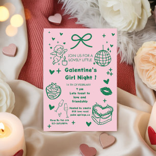 Invitation Fête de Galentine, Saint-Valentin de nuit dessinée