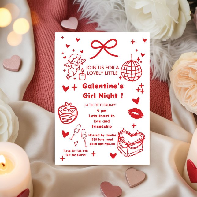 Invitation Fête de Galentine, Saint-Valentin de Nuit Dessinée (Créateur téléchargé)