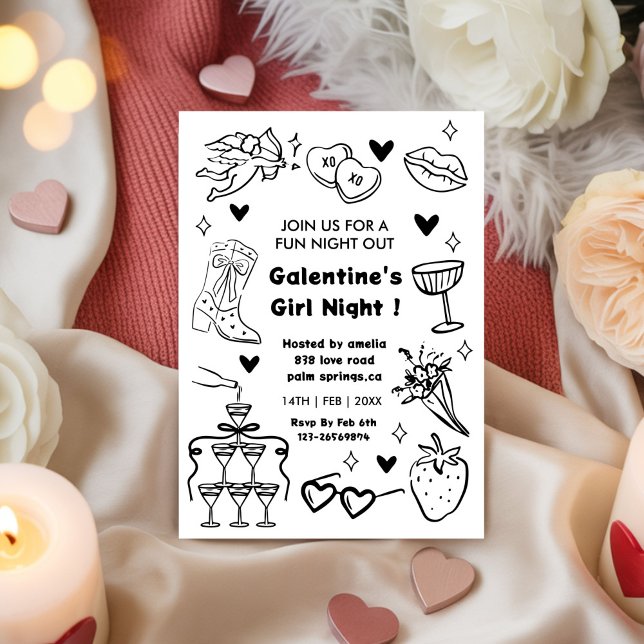 Invitation Fête de Galentine, Saint-Valentin de sortie noctur (Créateur téléchargé)
