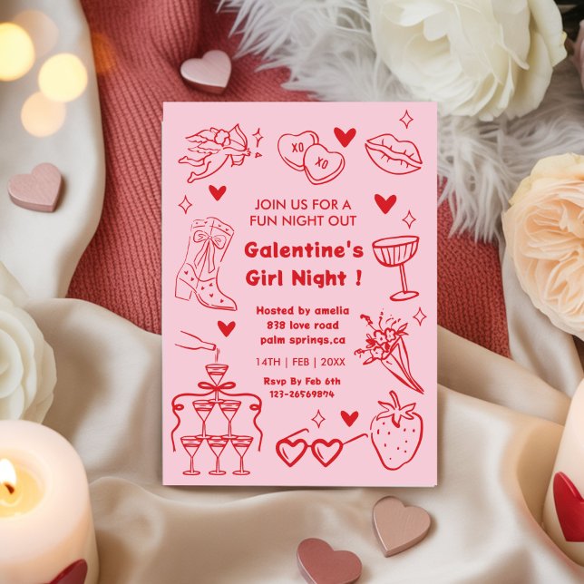 Invitation Fête de Galentine, Saint-Valentin de sortie noctur (Créateur téléchargé)