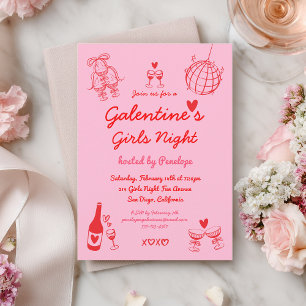 Invitation Fête de Galentine's à thème filles dessinées à la
