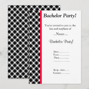 INVITATION FÊTE DE GARÇON À CARREAUX NOIRS ET BLANCS MODERNES