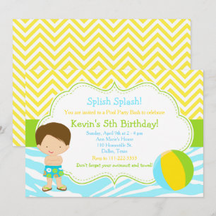 Invitation Fête de garçon brunette au bord de la piscine