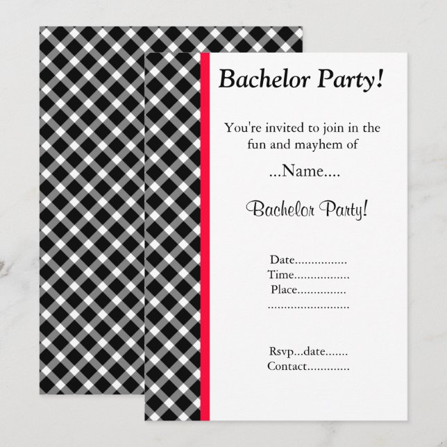 INVITATION FÊTE DE GARÇON MODERNE À CARREAUX NOIRS ET BLANCS (Devant / Derrière)