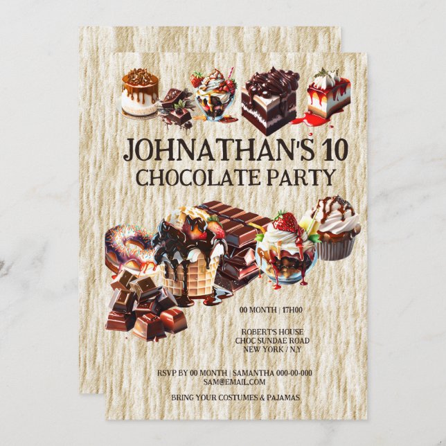 Invitation Fête de gâteau au chocolat enfants desserts d'été (Devant / Derrière)