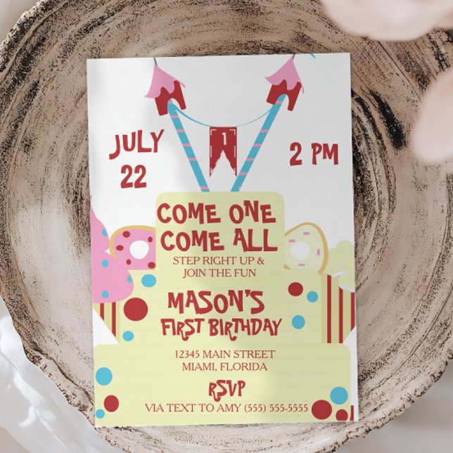 Invitation Fête de gâteau de cirque mignon (Créateur téléchargé)