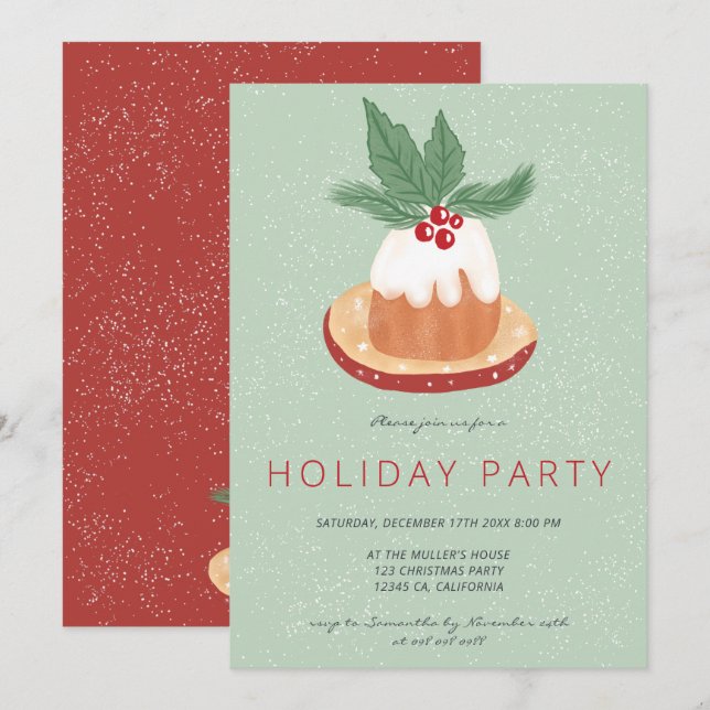 Invitation Fête de gâteau de Noël rustique à la mistletoe ver (Devant / Derrière)