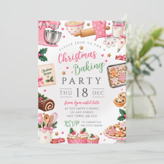 Invitation Fête de gâteaux de Noël rose et friandises