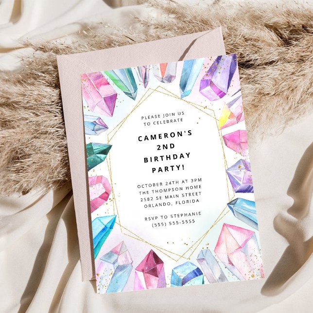 Invitation Fête de gemme d'anniversaire Cristaux de fille Inv (Créateur téléchargé)