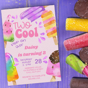 Invitation Fête de glace Deux Filles Cool 2e Anniversaire