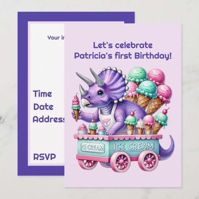 Invitation Fête de glace dinosaure pour enfants unisexe  (Devant / Derrière)