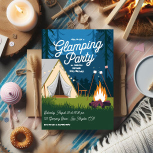 Invitation Fête de Glamping Tente et Feu de Camp Cozy