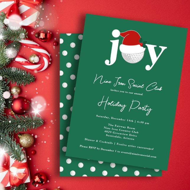 Invitation Fête de golf festive Joy Typography Vert (A modern invite for your holiday gathering 🎄
Personalize for your club, family, or business)