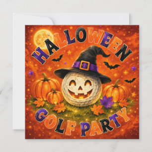 Invitation Fête de golf Halloween Chapeau de sorcière Balle d