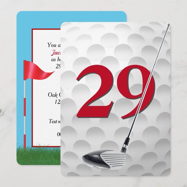 Invitation Fête de golf pour 29e anniversaire (Devant / Derrière)