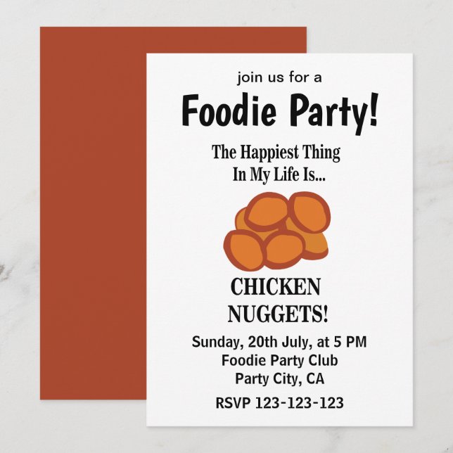 Invitation Fête de gourmand de restauration rapide Nugget de  (Devant / Derrière)